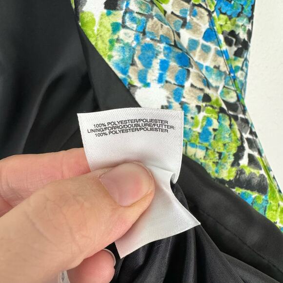 Kasper Bright Blue Green Reptile Print Collarless Open Front Jacket Blazer - Picture 10 of 12